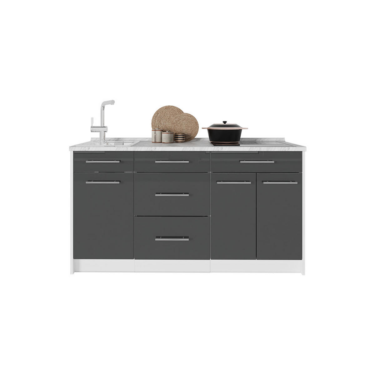 KUCHYNSKÝ BLOK Fame-Line, Antracit vysoký lesk/biely, 150 cm, AP Oak - biela/čierna s vysokým leskom, kompozitné drevo (150/82/60cm) - Vicco