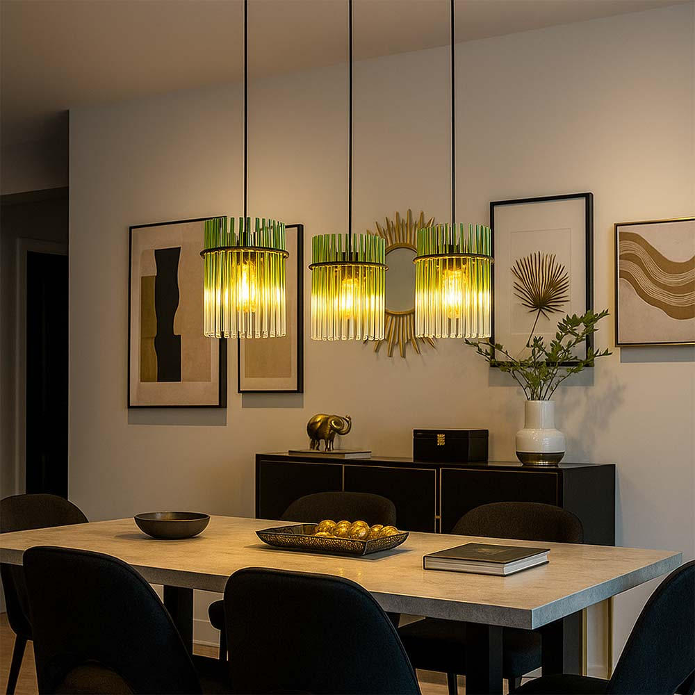 PENDELLEUCHTE Metall Glas 3-Flammig LED - Grün, Glas (80/20/140cm) - Globo Lighting