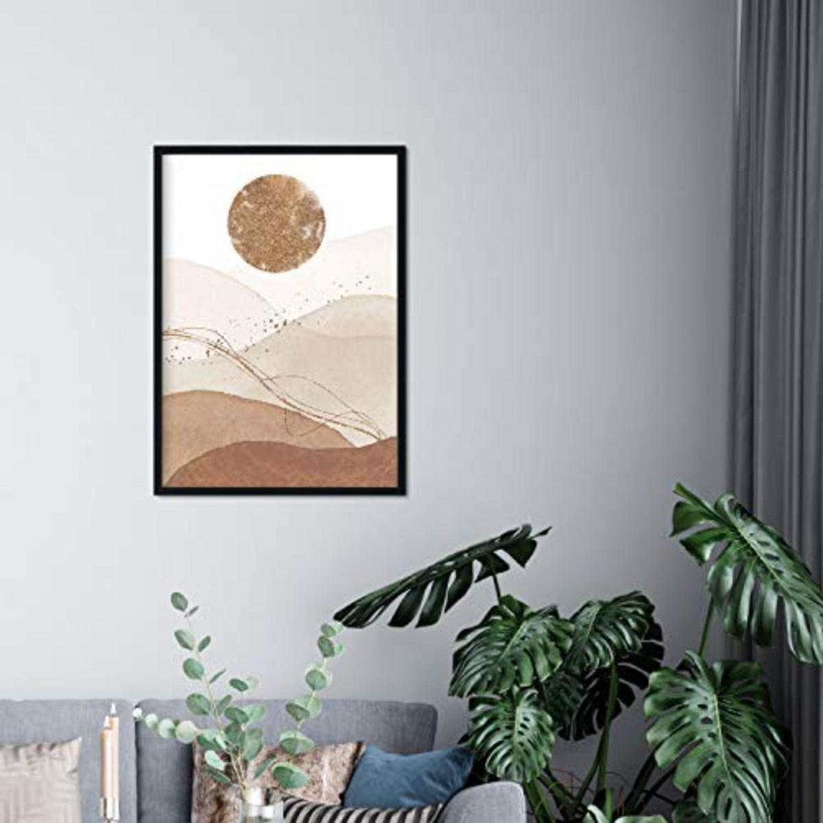 POSTER Set mit 4 Blätter und abstrakten Formen mit braunen Tönen A4 Schwarzer Rahmen - Schwarz, Papier (29.7/3cm) - Nacnic