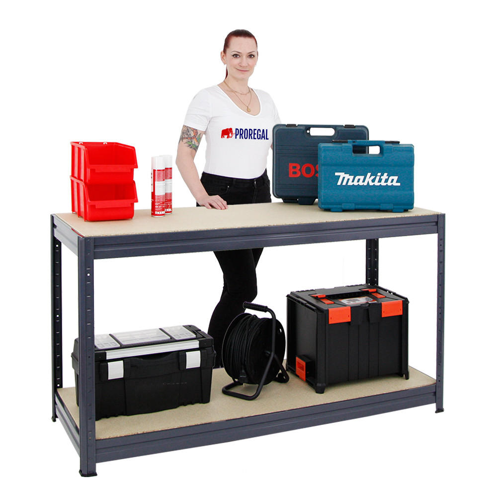 WERKBANK Dino höhenverstellbar 90x160x60 cm Traglast 600 kg Grau - Grau, Metall (160/87/60cm) - PROREGAL