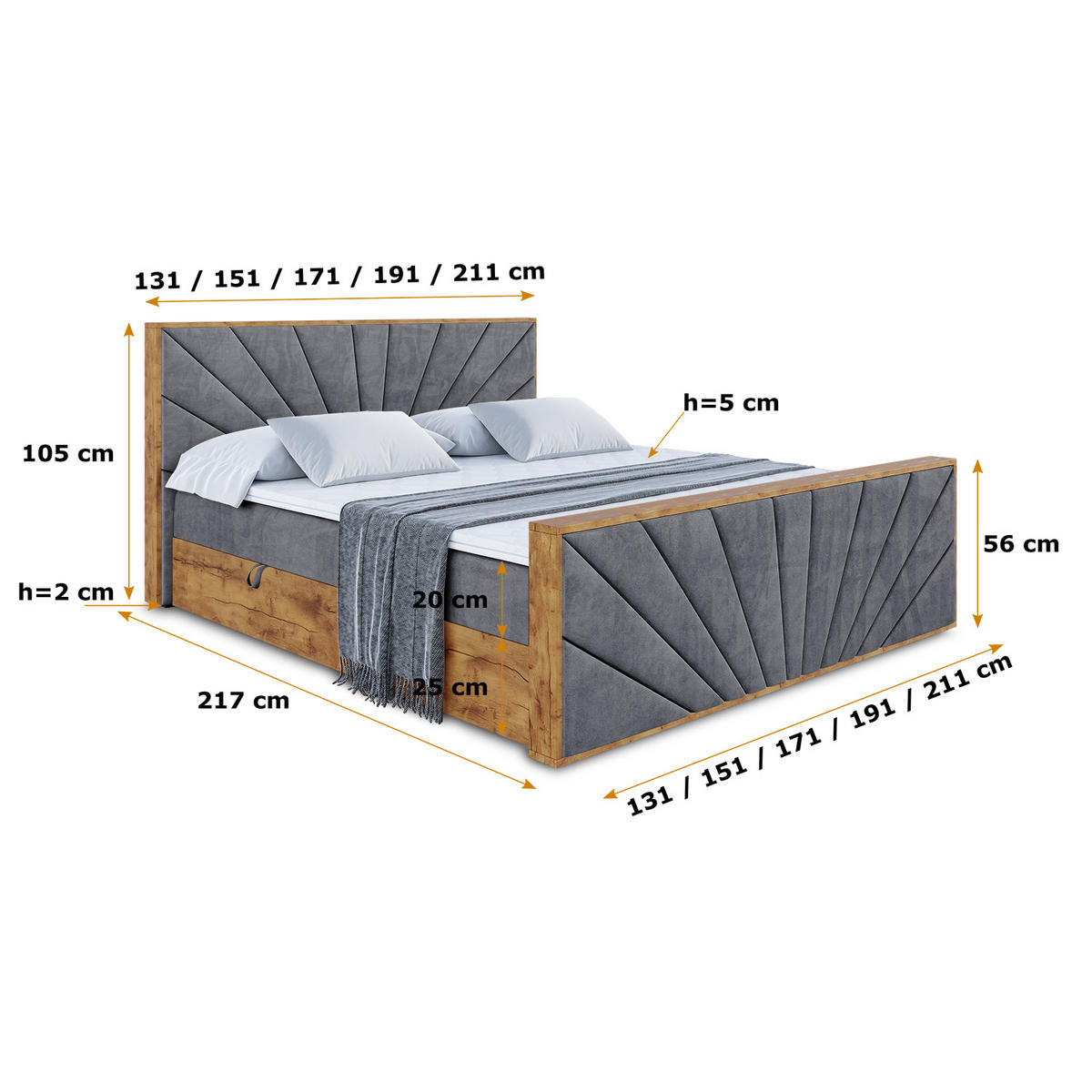 BOXBETT mit Matratze H3 und Lattenrost - LOLLI6-Z - 160x200 - Dunkelgrau Casablanca - Dunkelgrau, Holzwerkstoff (160/200cm) - ALTDECOR