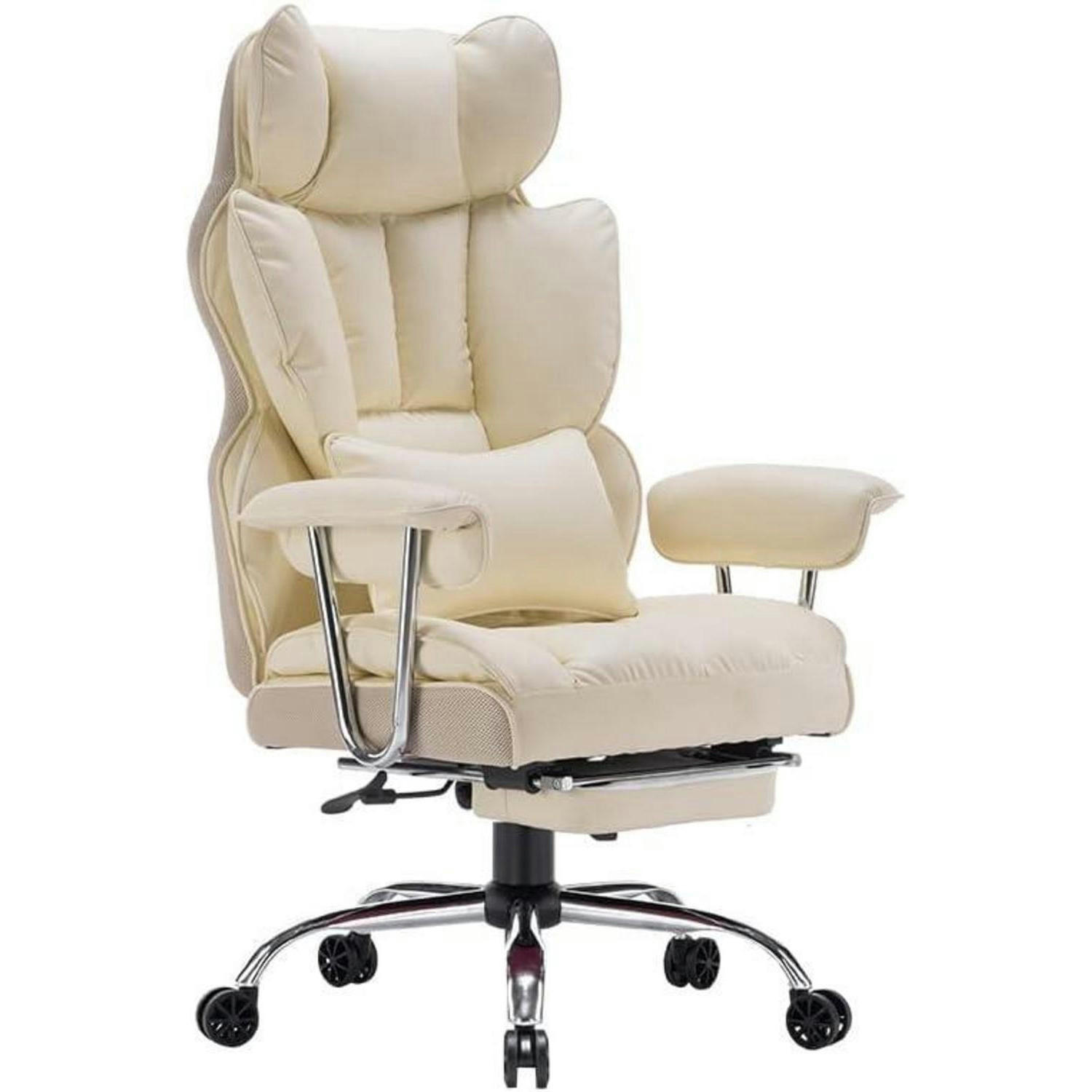 BÜROSTUHL mit Fußstütze und Lendenwirbelstütze Beige - Creme, Kunststoff (60/127/52cm)