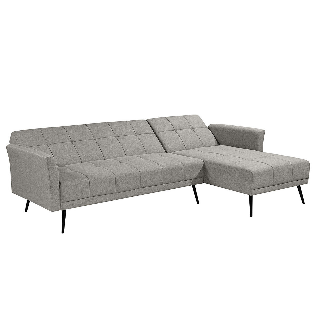 ECKSOFA mit Schlaffunktion - Flachgewebe - Schwarz/Grau, Textil/Metall (250/144cm) - home24