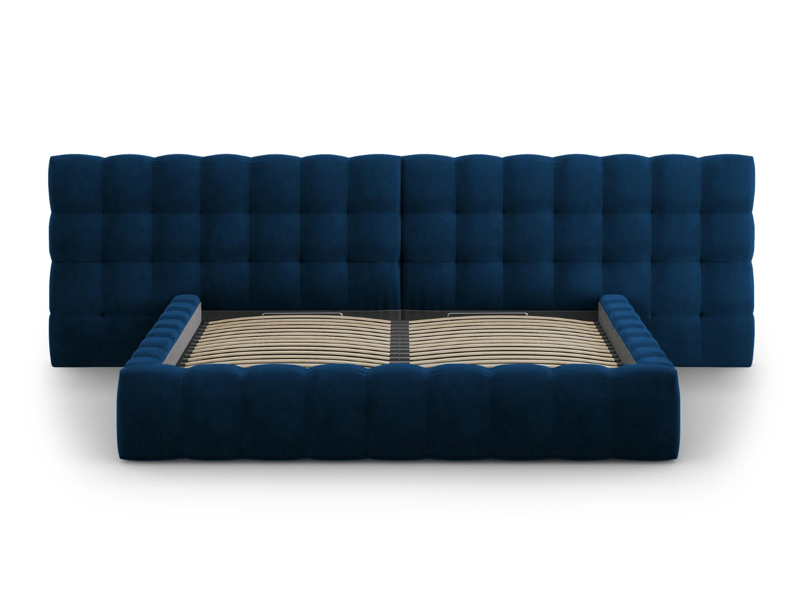 BETT mit Bettkasten und Doppelkopfteil Mamaia aus Samt königsblau 200x200cm - Blau, Textil (200/200cm) - Micadoni