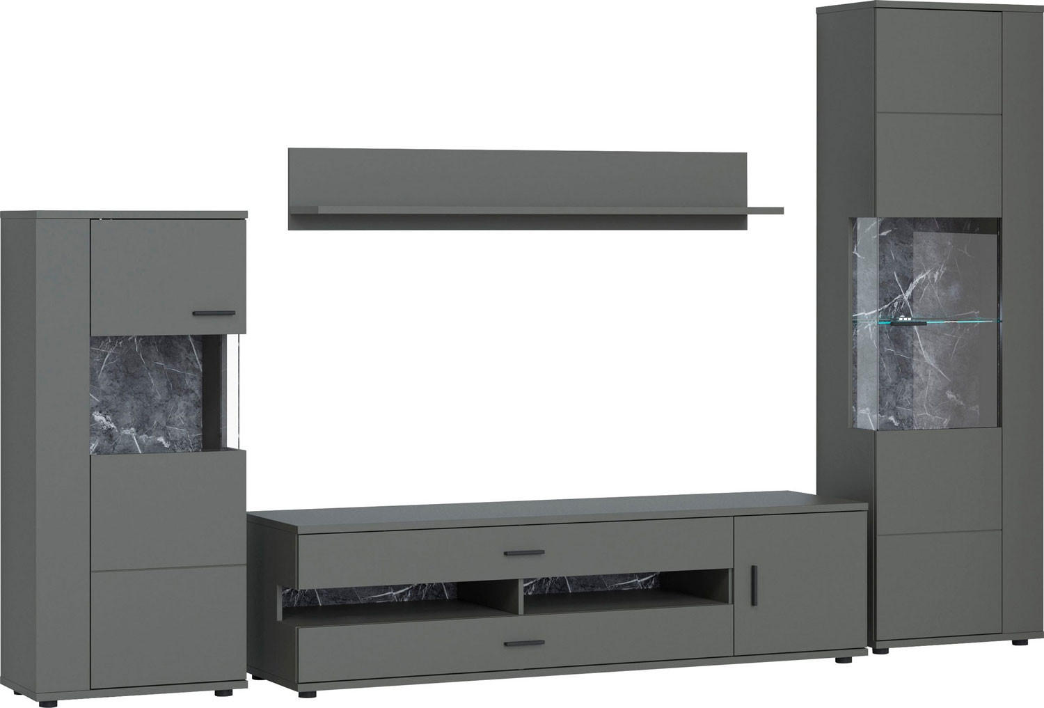 WOHNWAND Henley 4-teilig graphit grau 300 / 37 - 49,5 / 198cm - Graphitfarben/Grau, Holz/Holzwerkstoff (300/198/50cm) - Feldmann-Wohnen