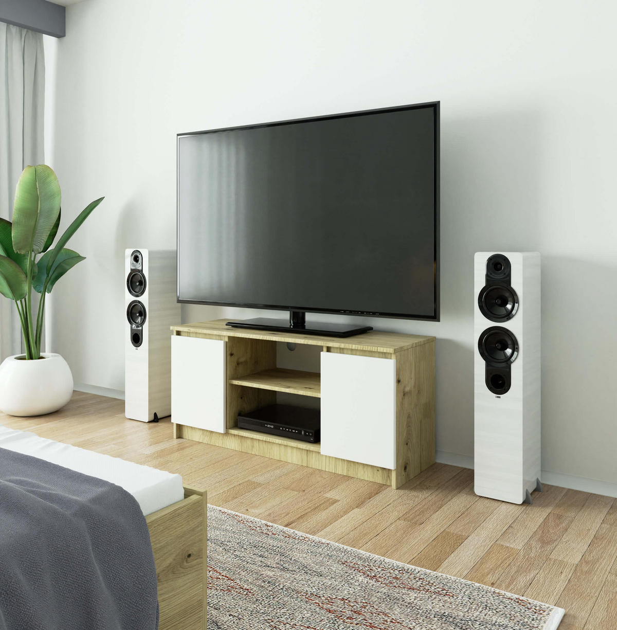 LOWBOARD Eiche Artisan, Weiß 55/120/40 - Eiche Artisan/Weiß, Holzwerkstoff (120/55/40cm) - RAUMHIRSCH FURNITURE