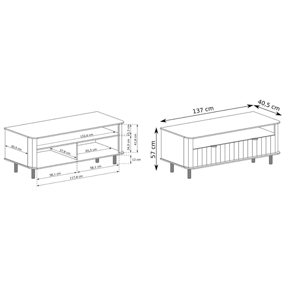 TV stolek Novado kašmírově šedý 137/57/40 cm - černá/šedohnědá, kov/kompozitní dřevo (137/57/40.5cm) - Selsey