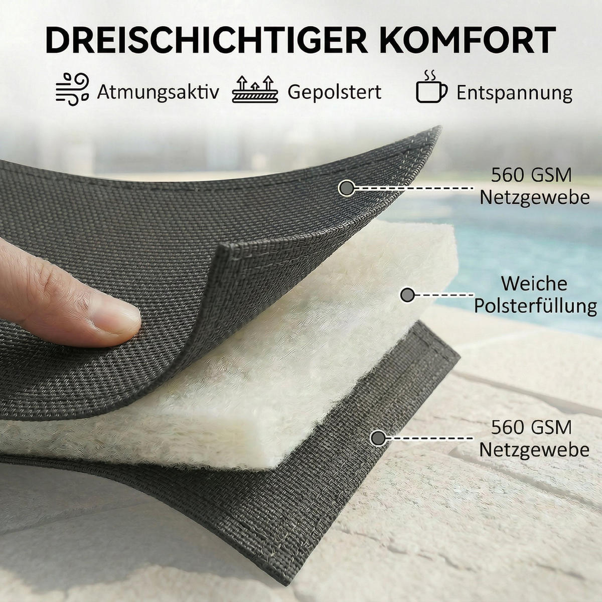 SONNENLIEGE Aluminium Dunkelgrau - Dunkelgrau, Textil/Metall (62/94/165cm) - Outsunny