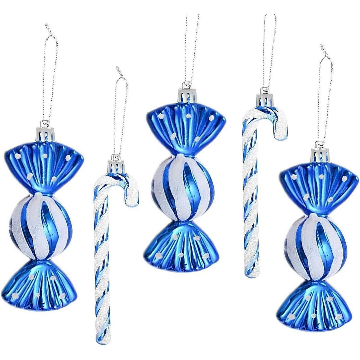 WEIHNACHTSBAUMSCHMUCK 18-teiliges Set Zuckerstangen & Kugeln Blau & Weiß - Blau, Kunststoff (5/1/14cm)