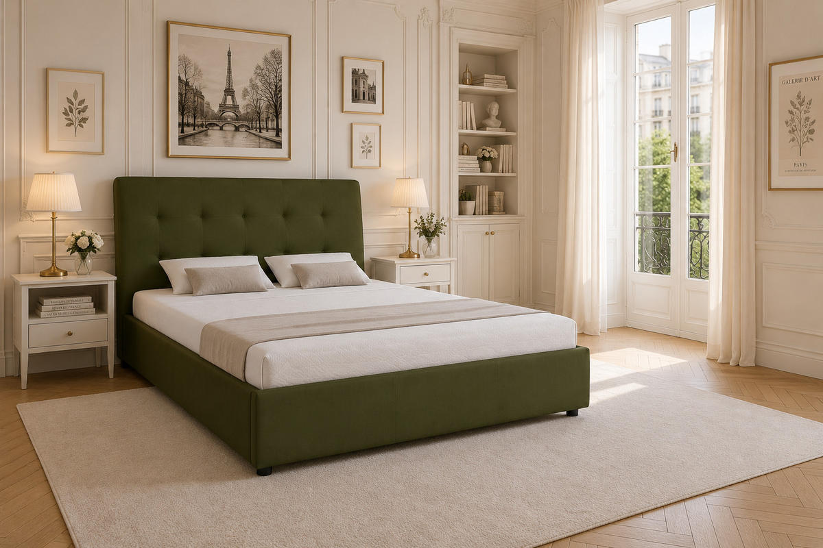 POLSTERBETT mit Bettkasten und Matratze SOLIS, Olivgrün, 140x200 cm - Olivgrün, Textil (140/200cm) - KS Home Concept