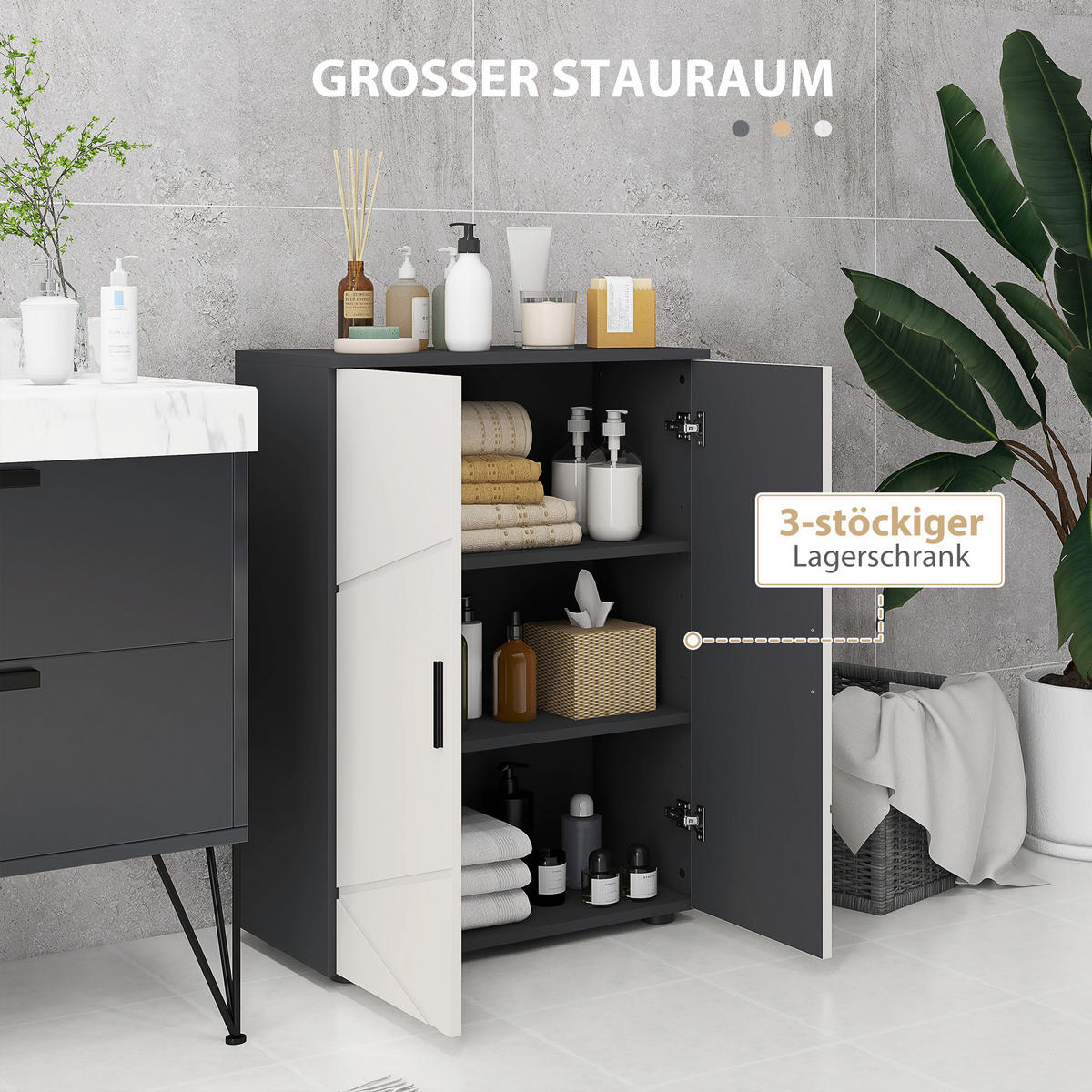 BADEZIMMERSCHRANK Beistellschrank mit Doppeltür 60 x 30 x 82 cm Grau - Grau, Holzwerkstoff (60/82/30cm) - Kleankin