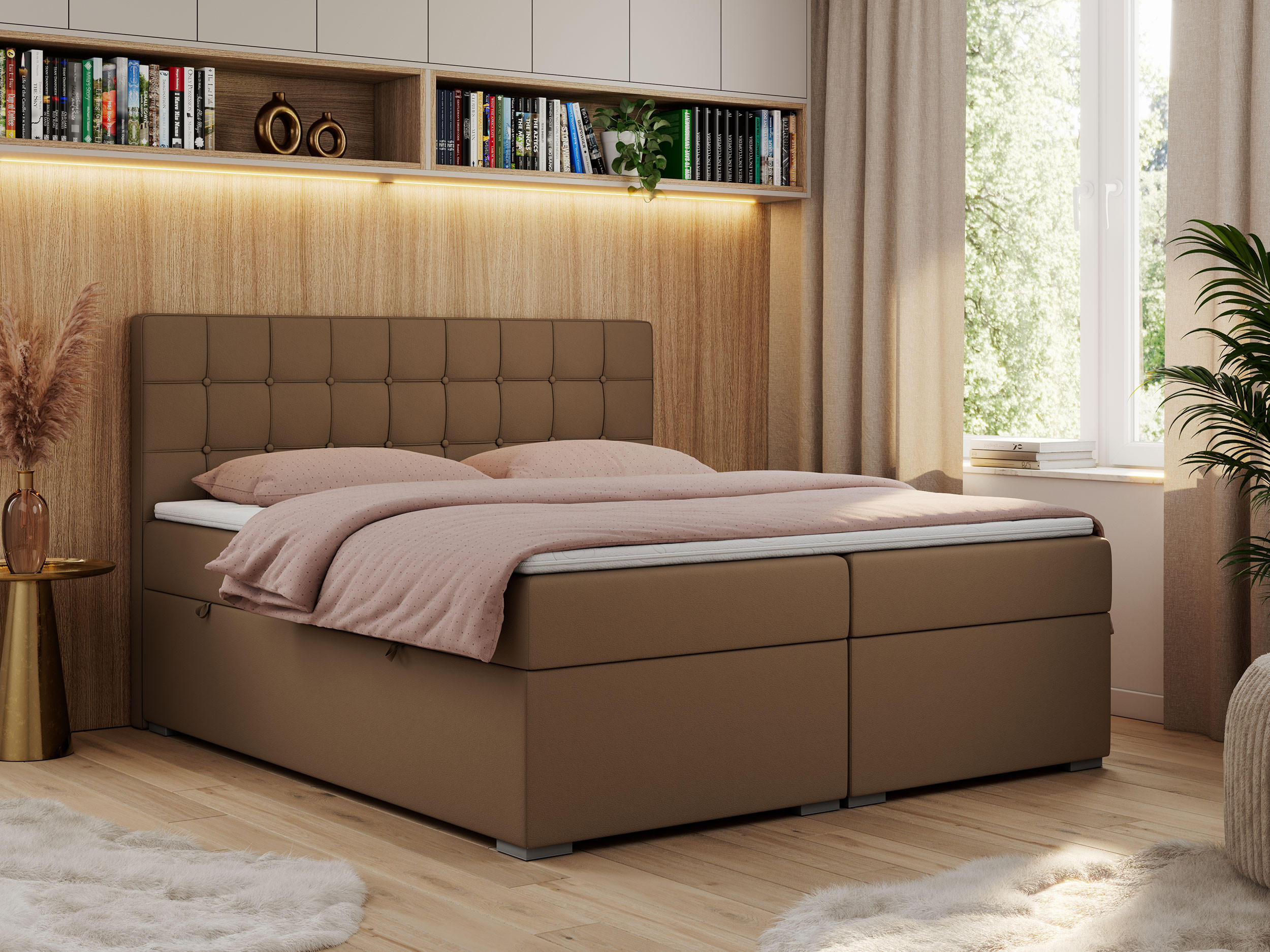 BOXBETT CARMEN 160/200 Braun Kunstleder - H4 - Braun, Holz/Textil (160/200cm) - MKS