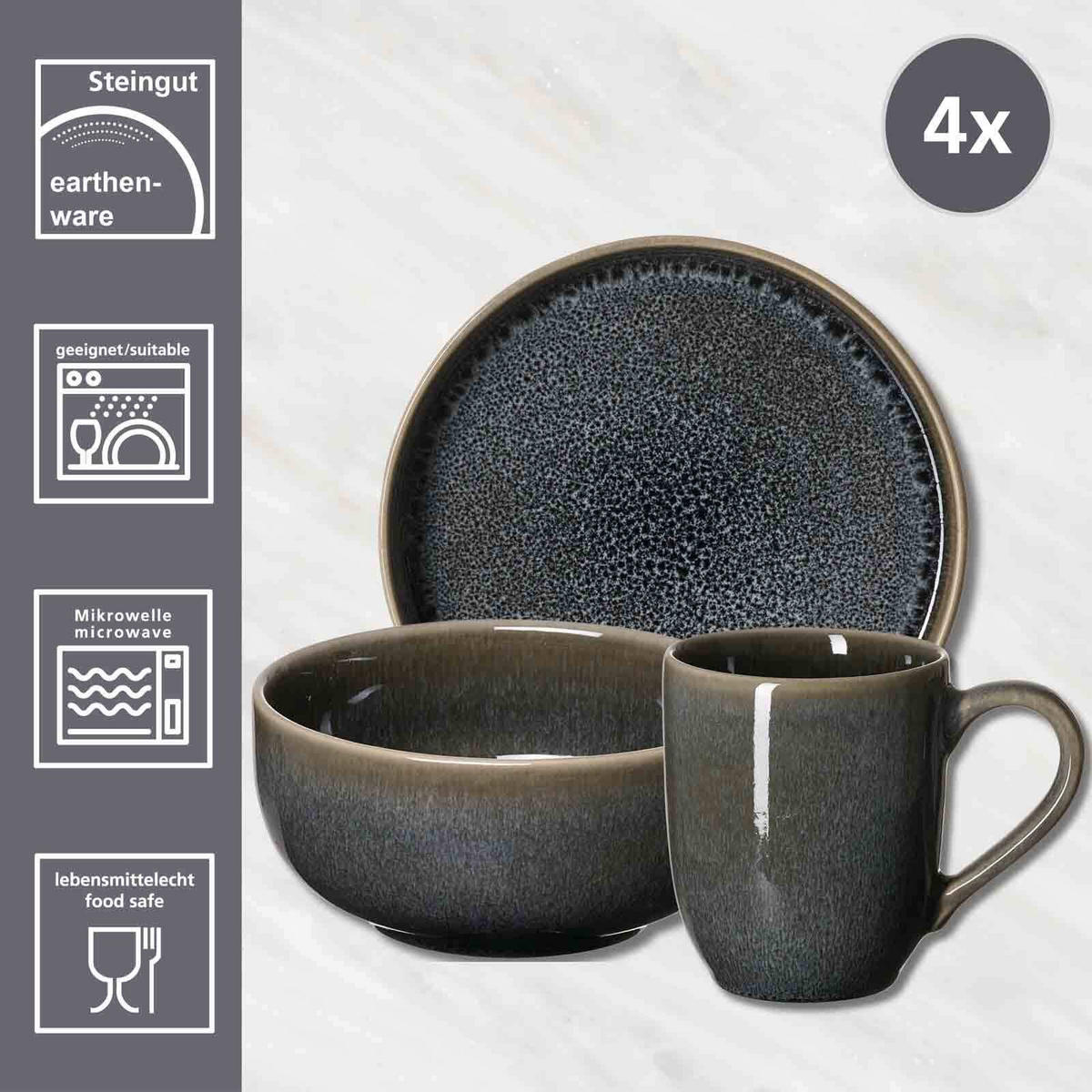 FRÜHSTÜCKSSET Eda grau 12er Set - Grau, Keramik (30/34/34cm) - Ritzenhoff Breker