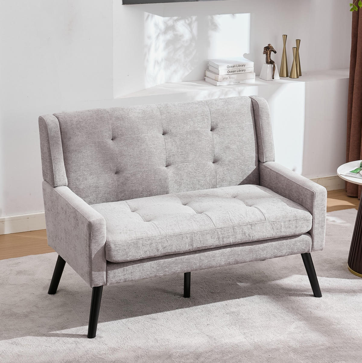 2-SITZER 120/75/88 cm Hellgrau aus Leinen mit Knopfpolsterung - Hellblau, Textil (75/88/120cm) - OKMYHOME