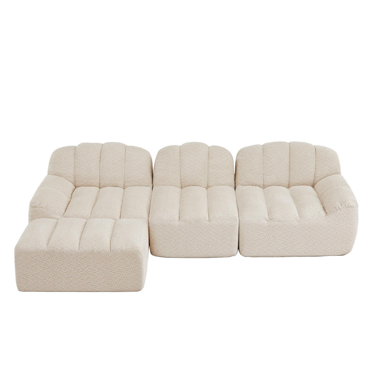 ECKSOFA 288/165/79 cm Beige-Weiß aus granuliertem Fleece modular mit Ottoman - Creme, Textil (165/288cm) - OKWISH