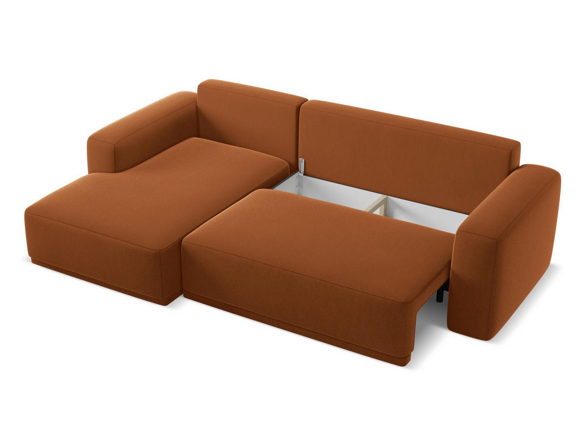 ECKSOFA mit Schlaffunktion Samt Stoff Orange - Terra cotta/Schwarz, Kunststoff/Textil (258/160cm) - Makamii