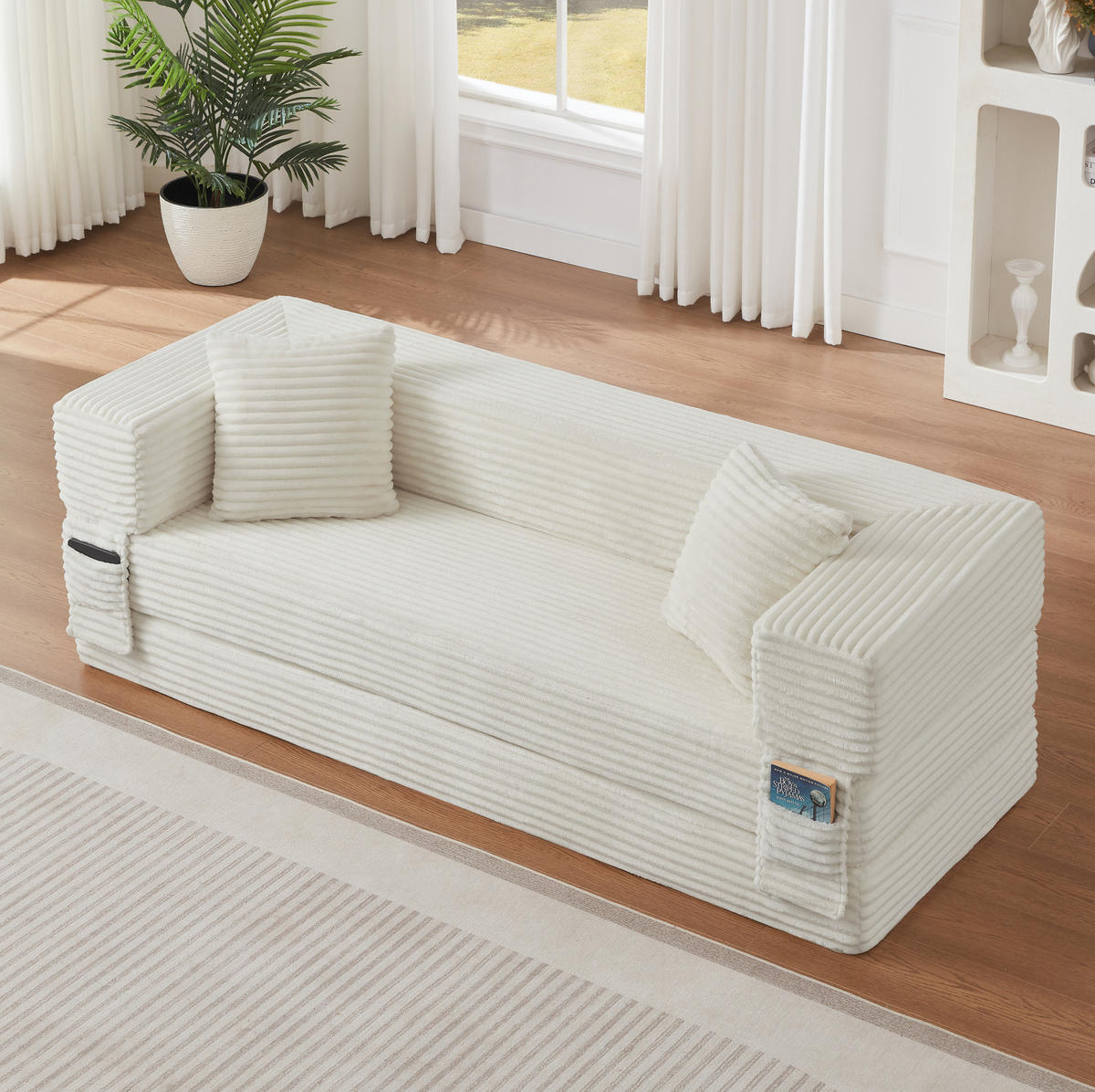 SOFA in Cordoptik mit Schlaffunktion Weiß - Weiß, Kunststoff (76/60/200cm) - Meubliv