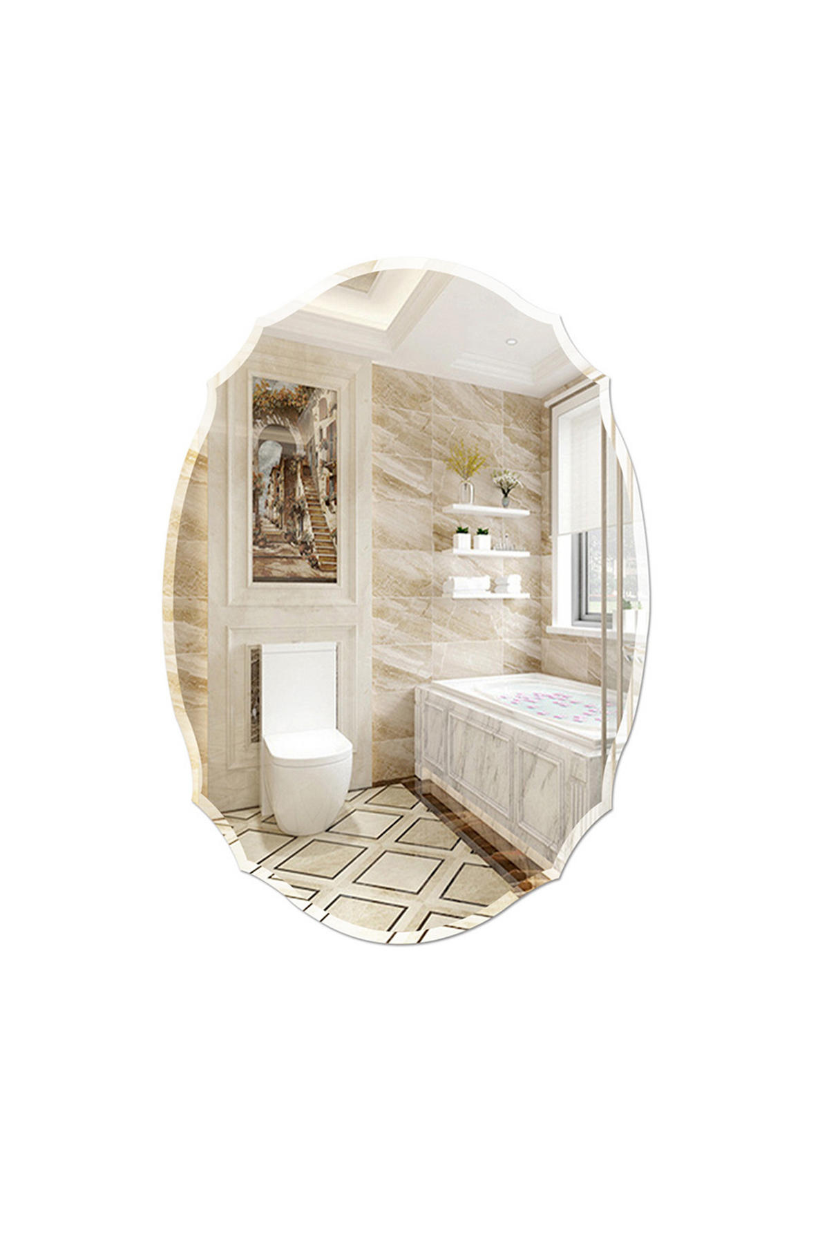 WANDSPIEGEL ohne Rahmen Abnormal oval Badezimmer Einfache Anbringung Vielfältig einsetzbar 40 x 60 x 0,4 cm - Silberfarben, Glas (40/1/60cm) - Livingandhome