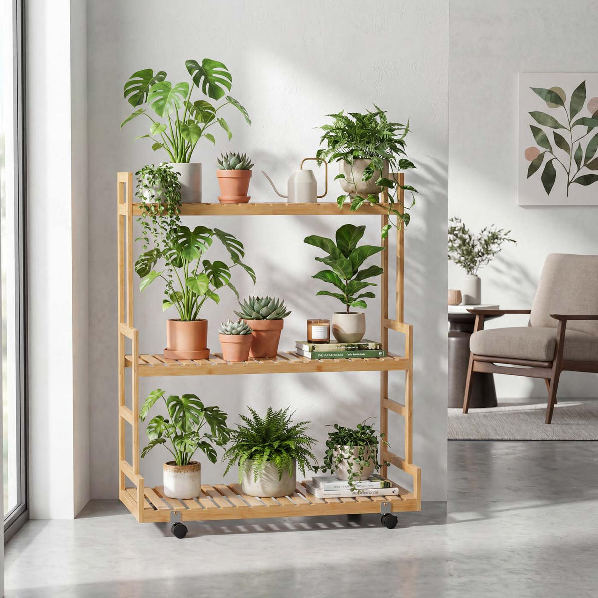 PFLANZENREGAL Beige - Beige, Holz (90/105/38cm) - MCW