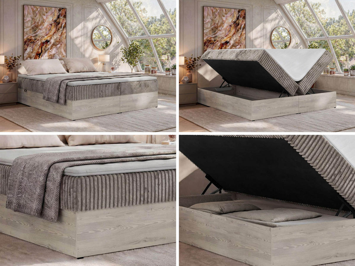 POSTEL BOXSPRING NORDIC ZERO 180/200 - Světle hnědá Manšestr - Topper T25 - H4 - černá/světle hnědá, textil/plast (180/200cm) - MKS