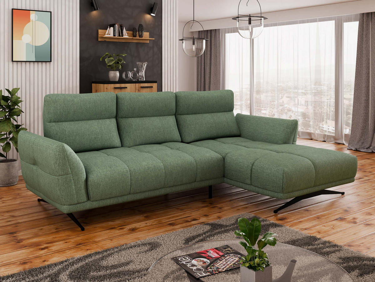 ECKSOFA Giovanni Z LCH, Seite: Rechts 2R-LC - Schwarz/Grün, Holz/Textil (298/195cm) - MIRJAN24