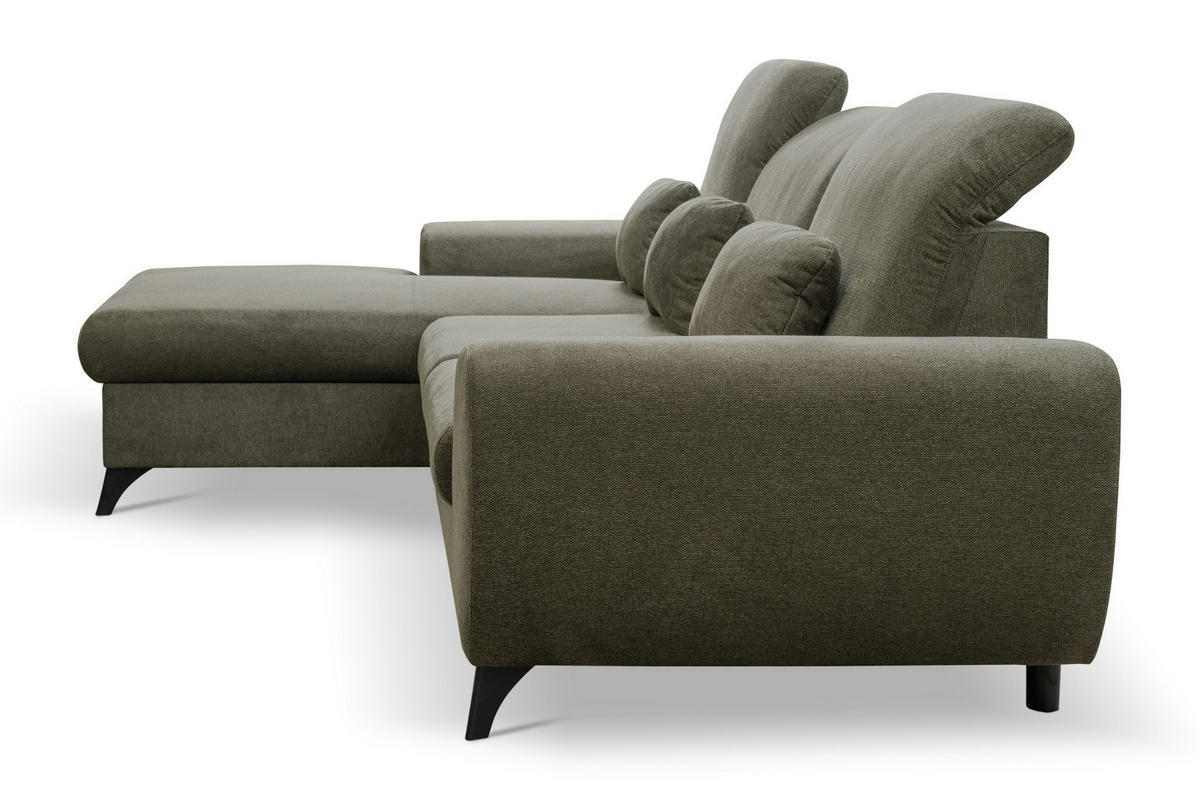 ECKSOFA LUCE L-S Olivgrün Plüsch-Stoff mit Schlaffunktion - Olivgrün, Holz (279/172cm) - MASSENO