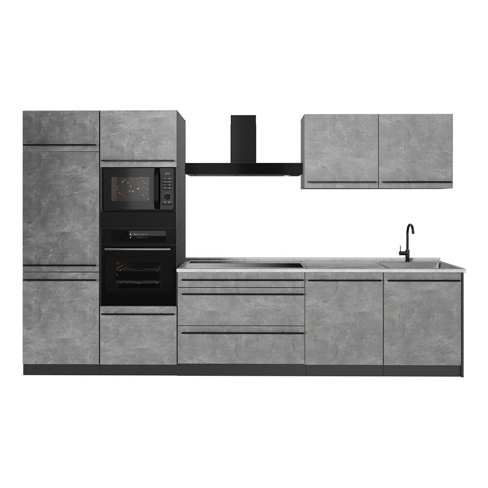 KUCHYŇSKÝ KOUT R-Line, Beton/Antracit, 340 cm pracovná doska Mramor - šedá/antracitová, kompozitní dřevo (340/206.8/60cm) - Vicco