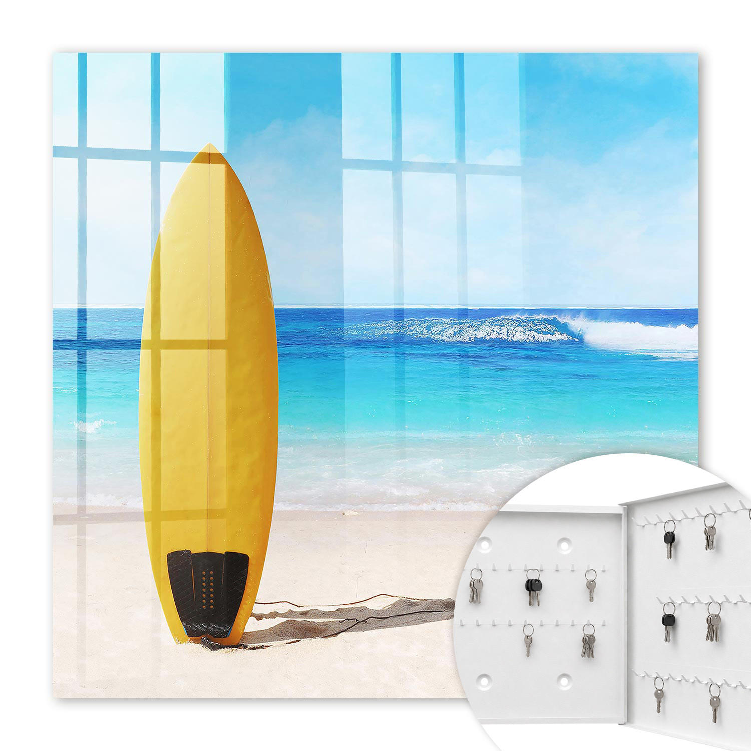 SCHLÜSSELBOX Weiß 30x30 cm – Türöffnung nach rechts - Surfparadies - Gelb, Metall (30/30/5cm) - TULUP