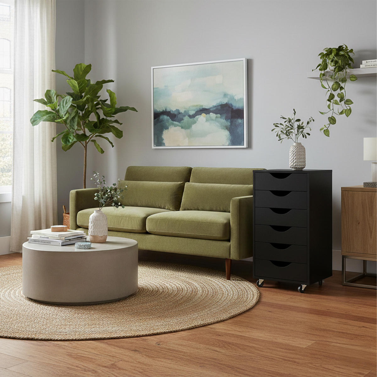 ROLLCONTAINER Schwarz 6 Schubladen MDF 78 cm - Schwarz, Holzwerkstoff/Kunststoff (40/78/40cm) - Relaxdays