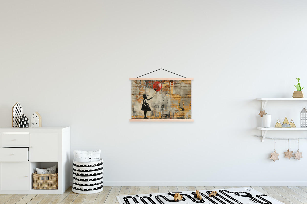 POSTER Graffiti - Banksy - Mädchen - Straßenkunst 60x40 cm - Sandfarben, Textil (60/40/0.15cm) - MuchoWow