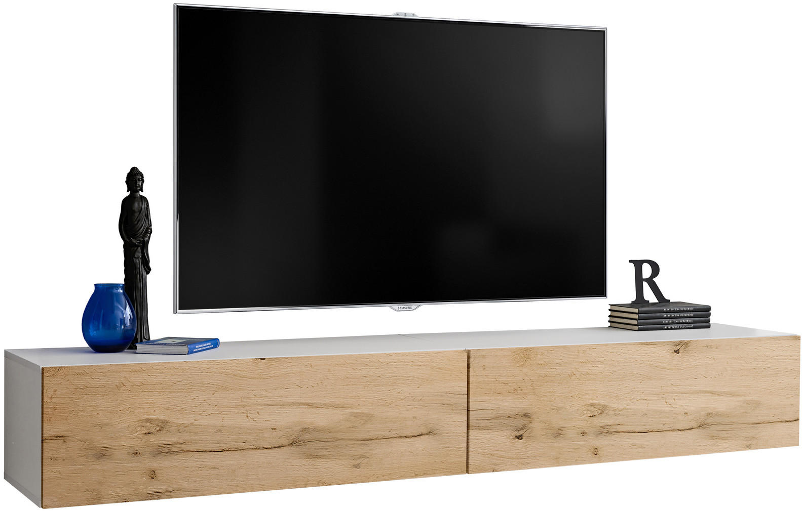 Komodee Tv-Hängeboard Weiß, Eiche Wotan 200x30x41.5 cm