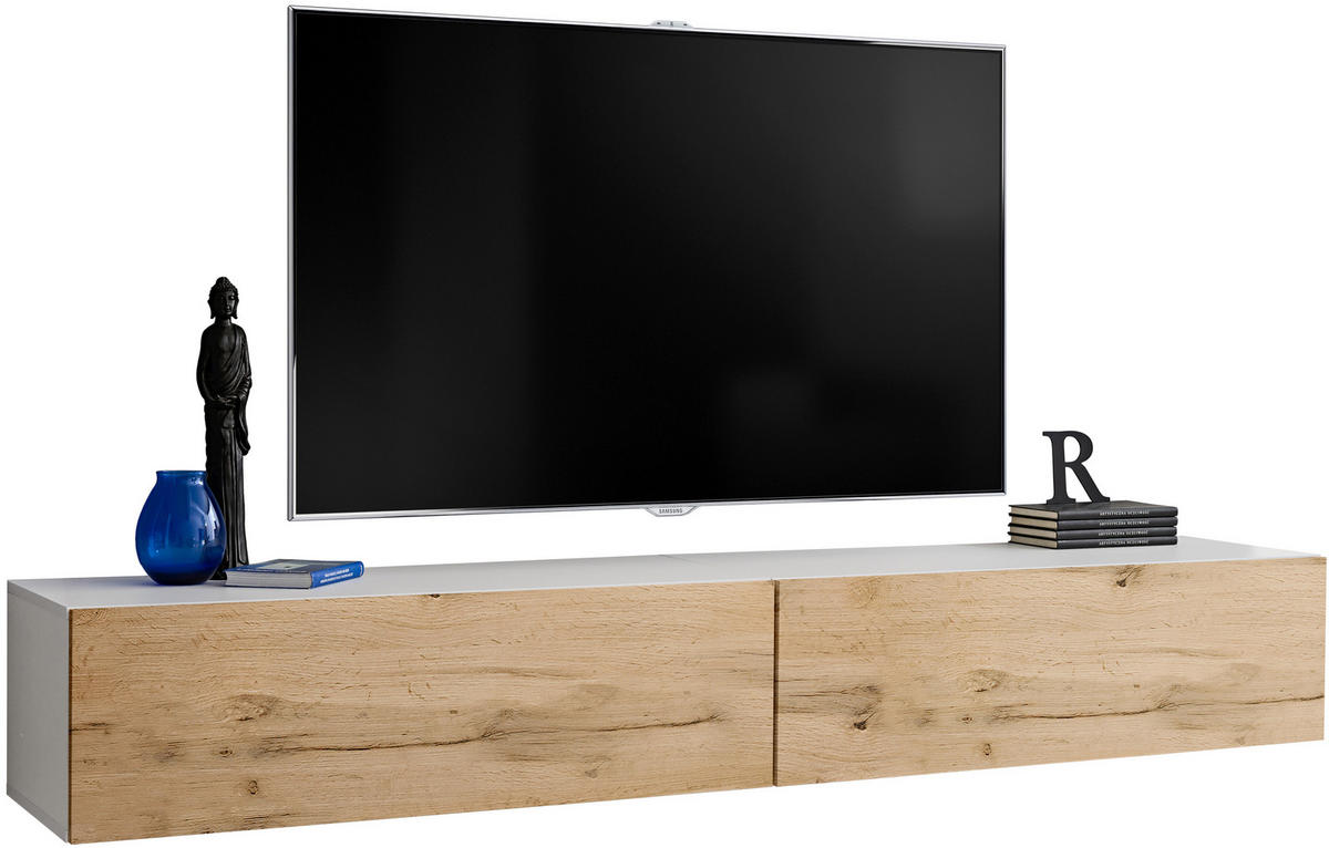 TV-HÄNGEBOARD LORETO, Weiß, Wotan - Eiche Wotan/Weiß, Holzwerkstoff (200/30/41.5cm) - Komodee