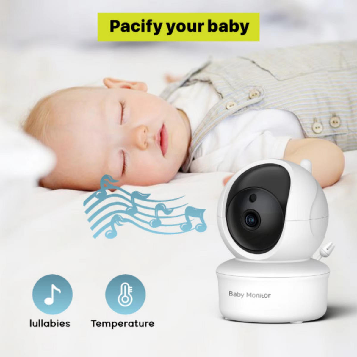 BABYPHONE 5 Zoll Kamera 355° 120° PTZ Nachtsicht 2-Wege Audio 300m Reichweite - Weiß, Kunststoff - Kaket