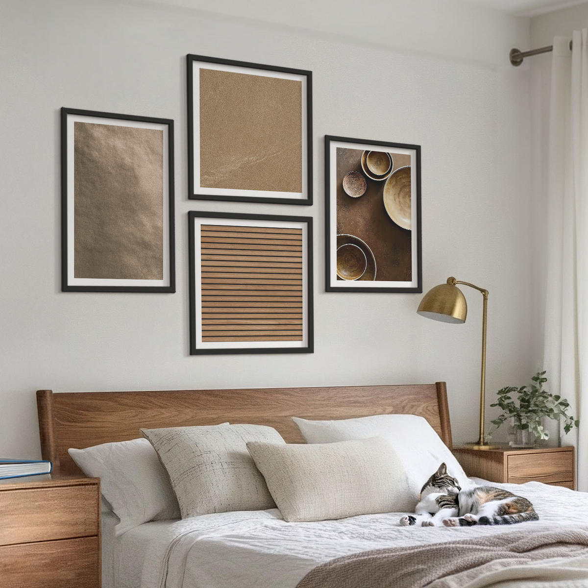 BILDER SET 4er Set - 50x50 cm & 40x60 cm Schwarzer Rahmen - Moderne Steinstrukturen - Schwarz, Kunststoff (50/50cm) - TULUP