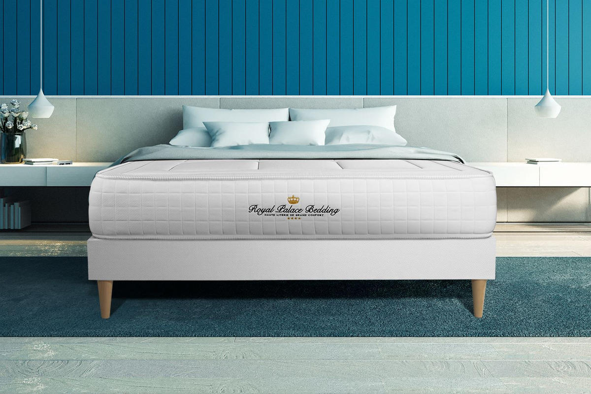 BETT Balmoral Memory-Schaum 140 x 200 cm h3 - Kit Bettgestell Weiß - Beige/Weiß, Holz (140/200cm) - ROYAL PALACE BEDDING