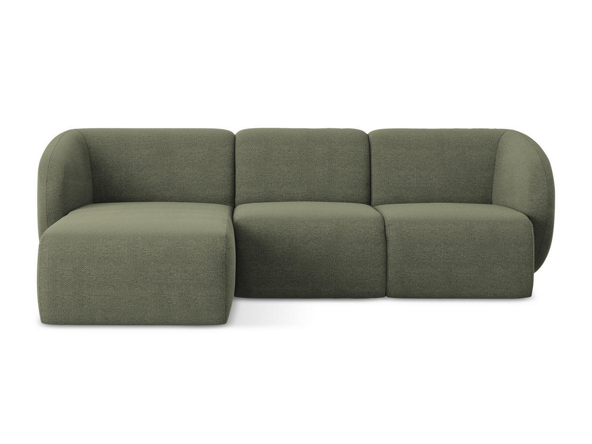 ECKSOFA Links Bouclé Stoff Grün - Schwarz/Olivgrün, Holzwerkstoff/Kunststoff (248/166cm) - Makamii
