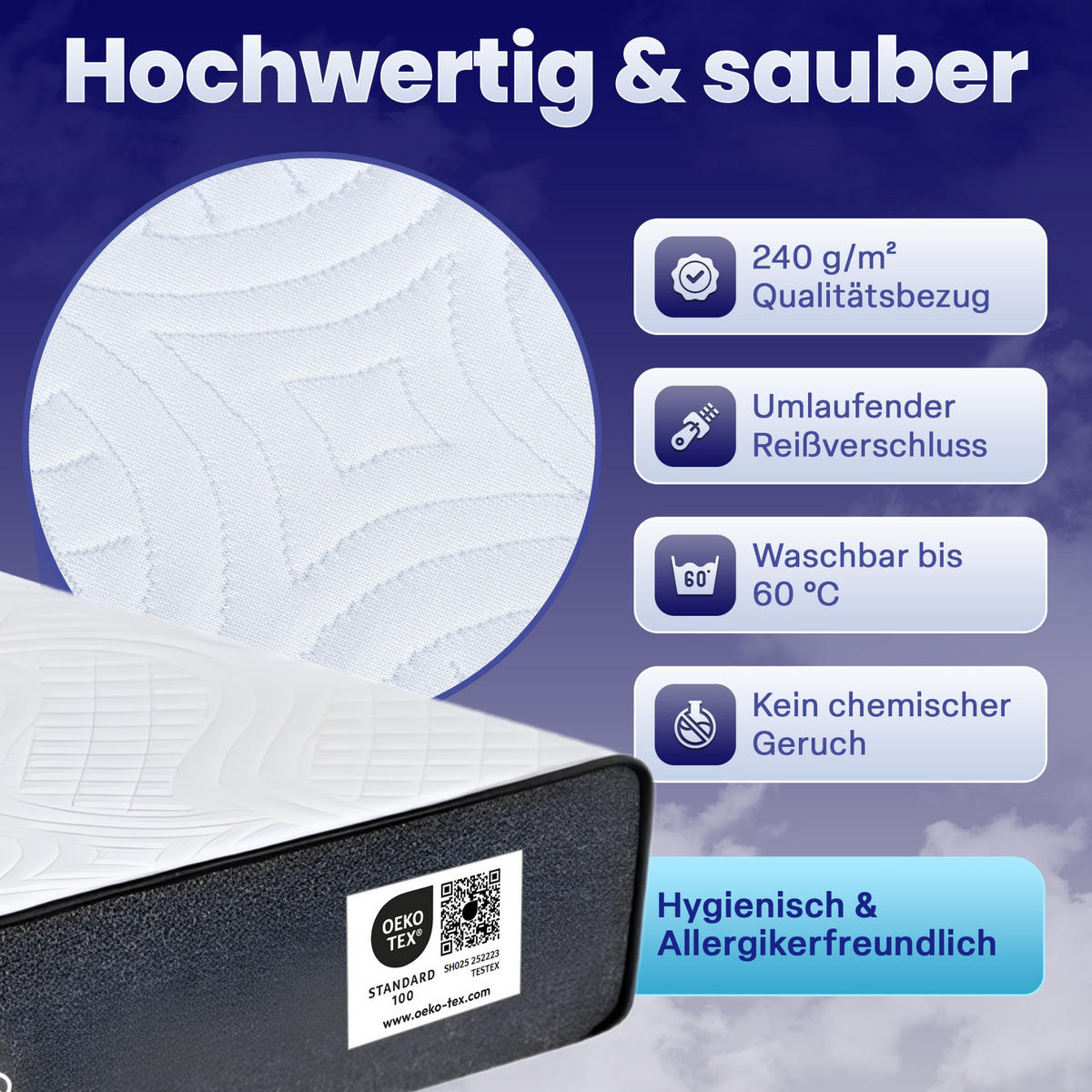 GEL-MATRATZE ANNA, Höhe 13cm, 120x200cm - Weiß, Textil (120/200cm) - Arensberger