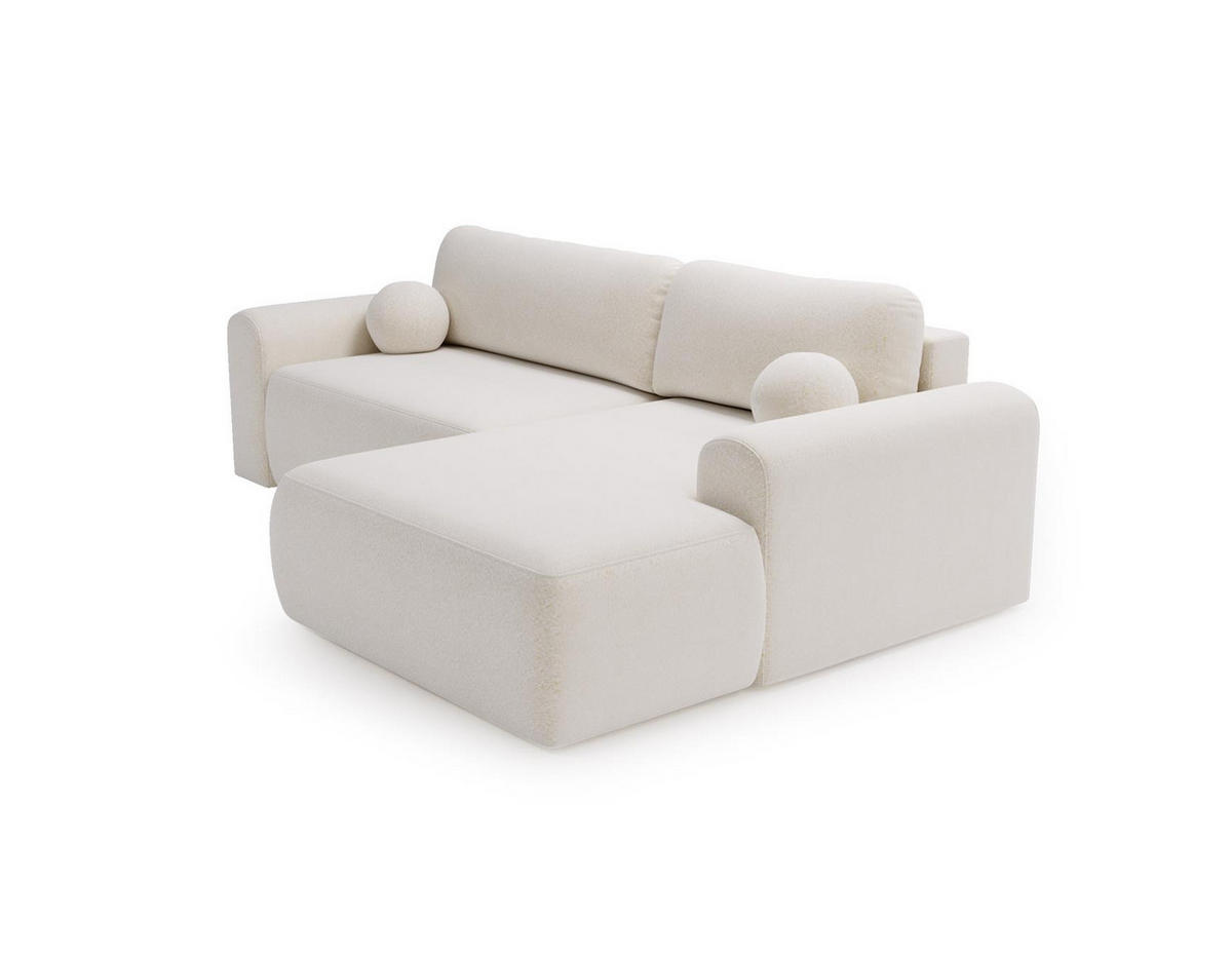 ECKSOFA Aurora Weiß, mit Schlaffunktion in Lambi Stoff, rechte seite - Weiß, Holzwerkstoff/Textil (257/177cm) - Bettso