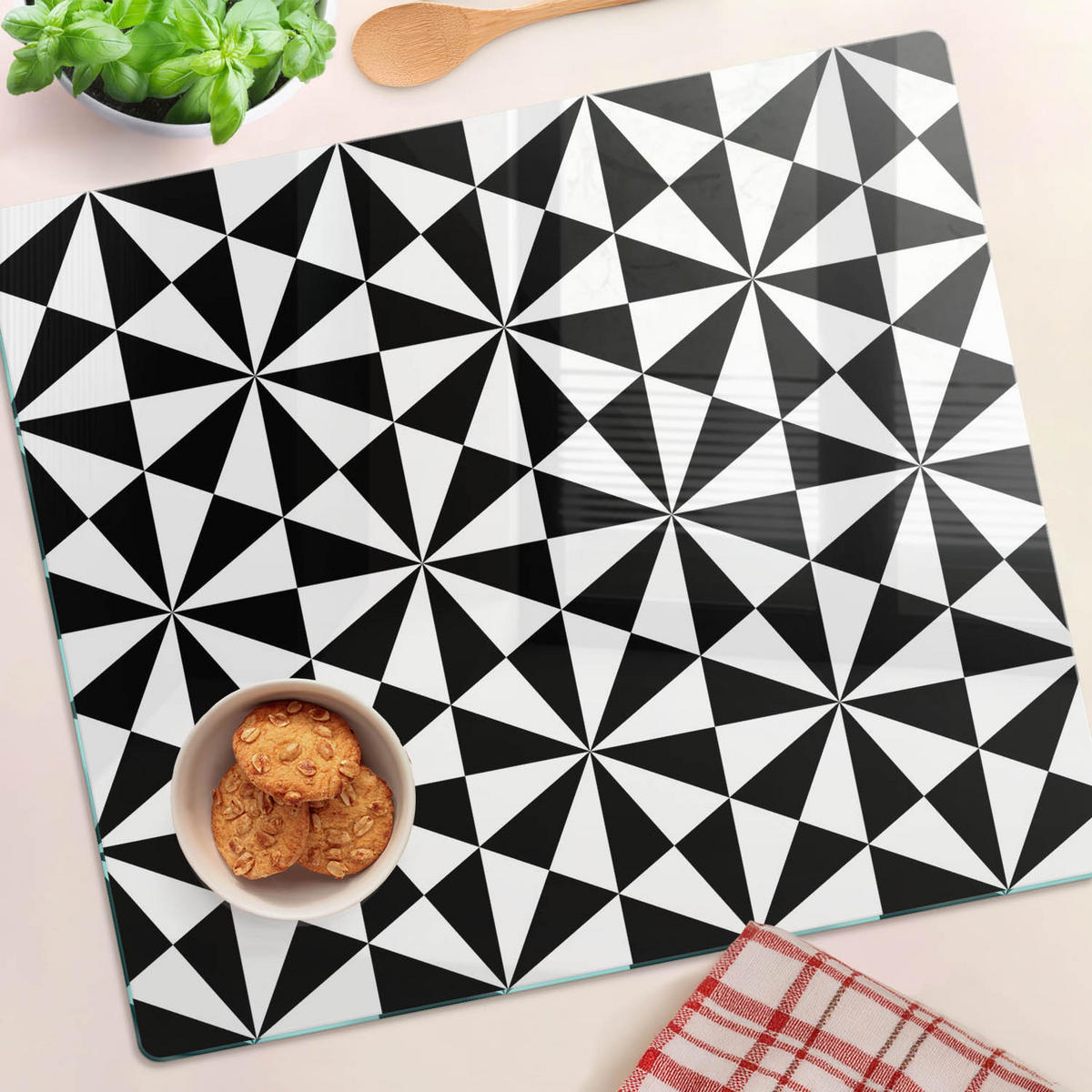 GLASPLATTE 60x52 cm Geometrische Figuren - Schwarz, Glas (60/0.4/52cm) - TULUP