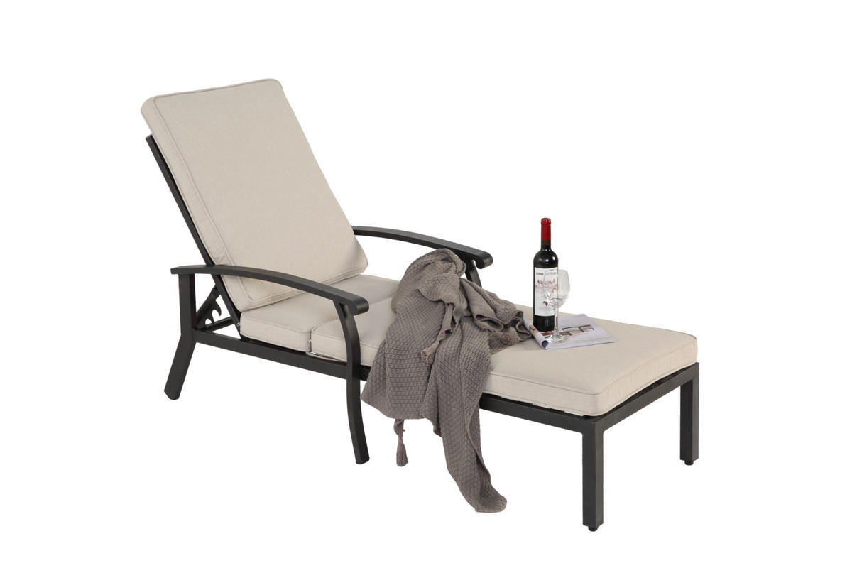 LOUNGE STUHL Patio Stuhl mit Baumwollkissen Beige 2-tlg - Beige, Metall (58/100/204cm) - ComfortXL