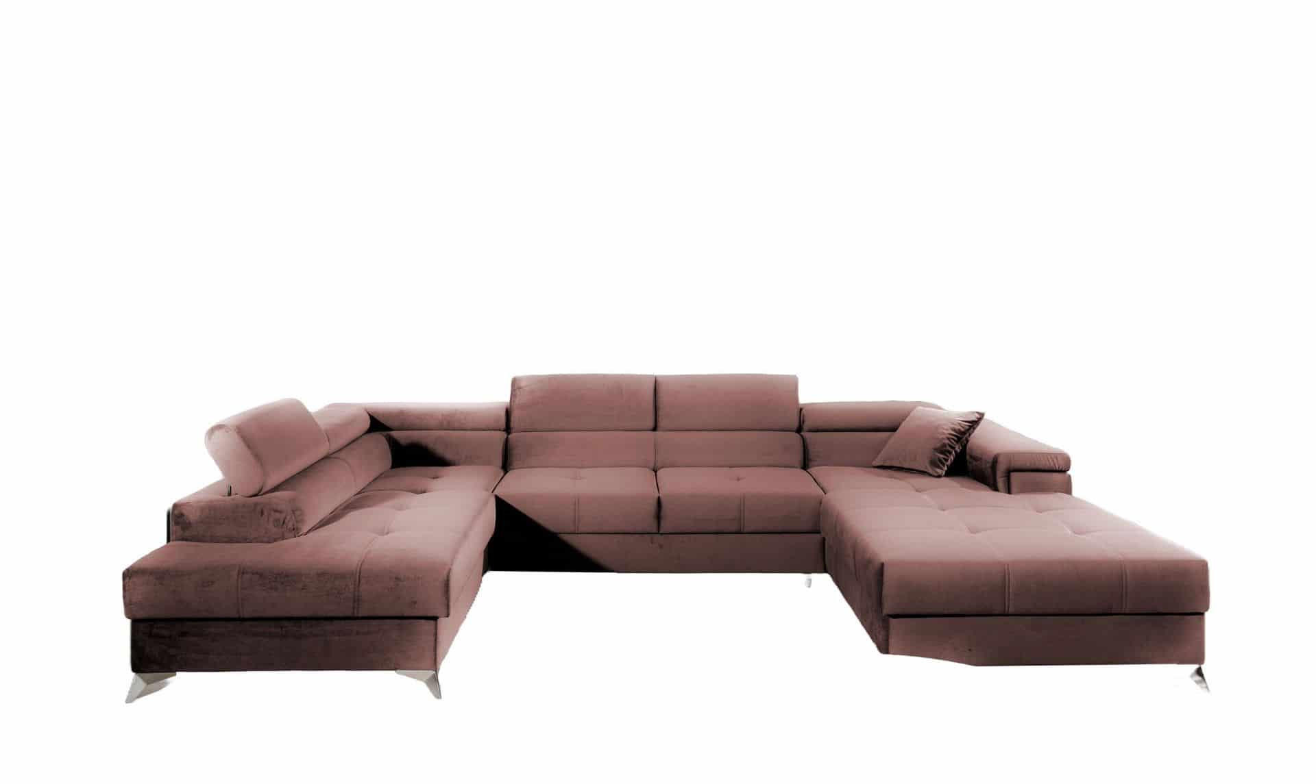WOHNLANDSCHAFT mit Schlaffunktion und Bettkasten, Kronos-Stoff - Chromfarben/Rosa, Textil/Metall (345/90/202cm) - Eltap