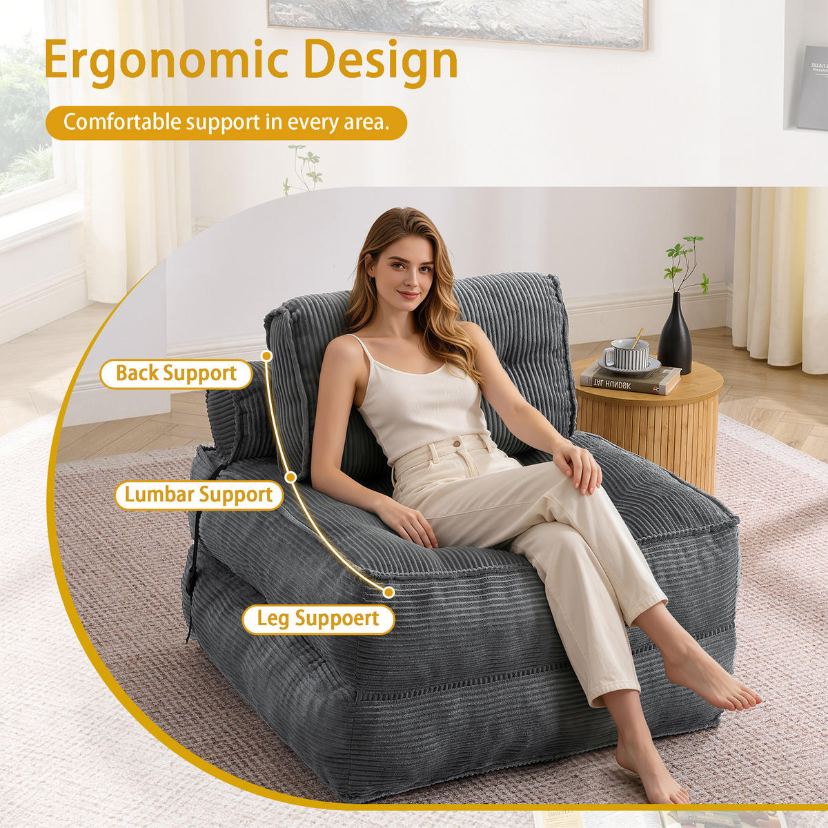 SCHLAFSESSEL 2-in-1 aus weichem Cord, klappbar als Loungesessel und Gästebett - Dunkelgrau, Kunststoff (85/85/85cm) - Urban Meuble