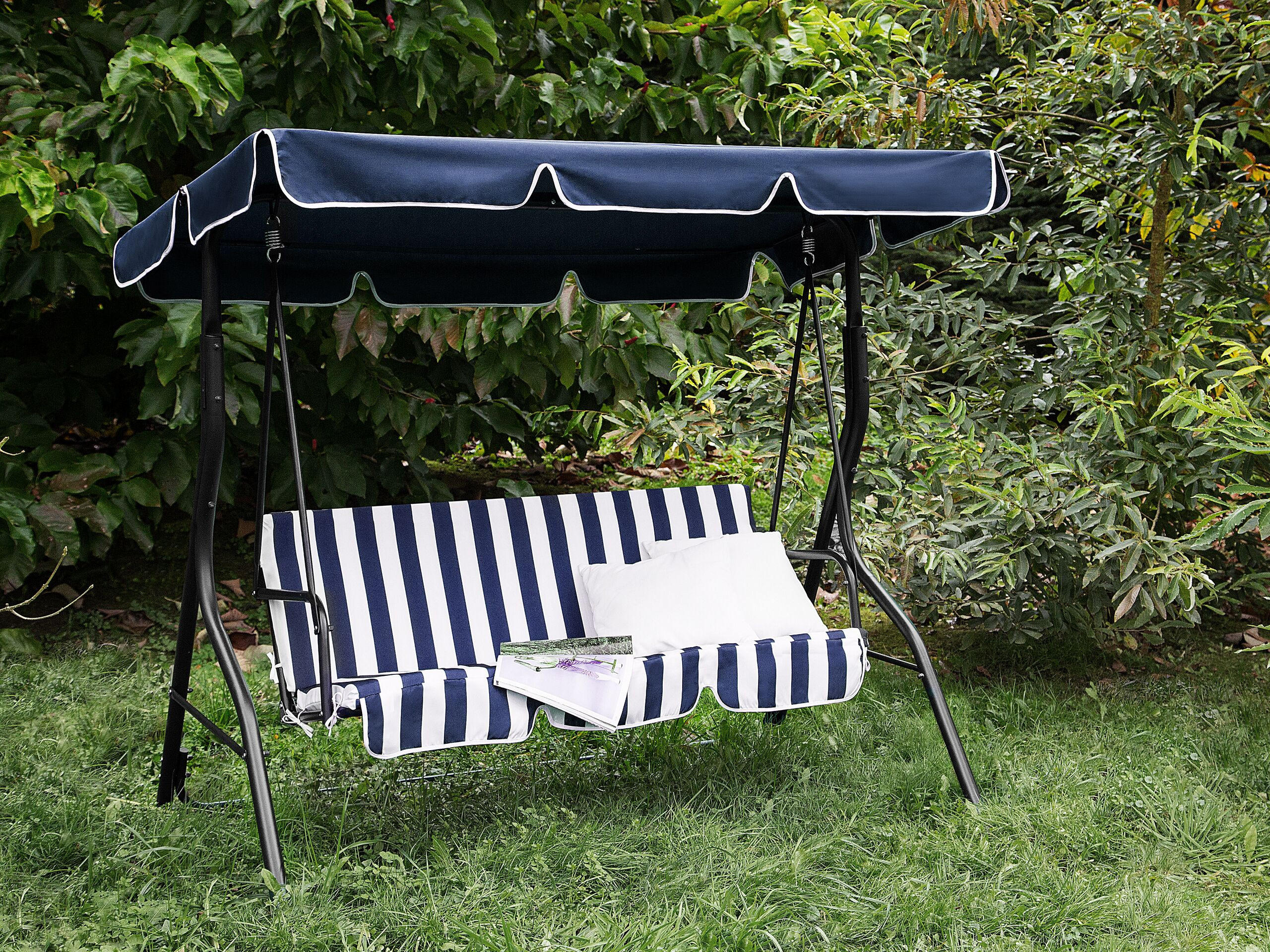 HOLLYWOODSCHAUKEL Sonnendach blau / weiß Chaplin - Blau, Textil (174/147/118cm) - Beliani
