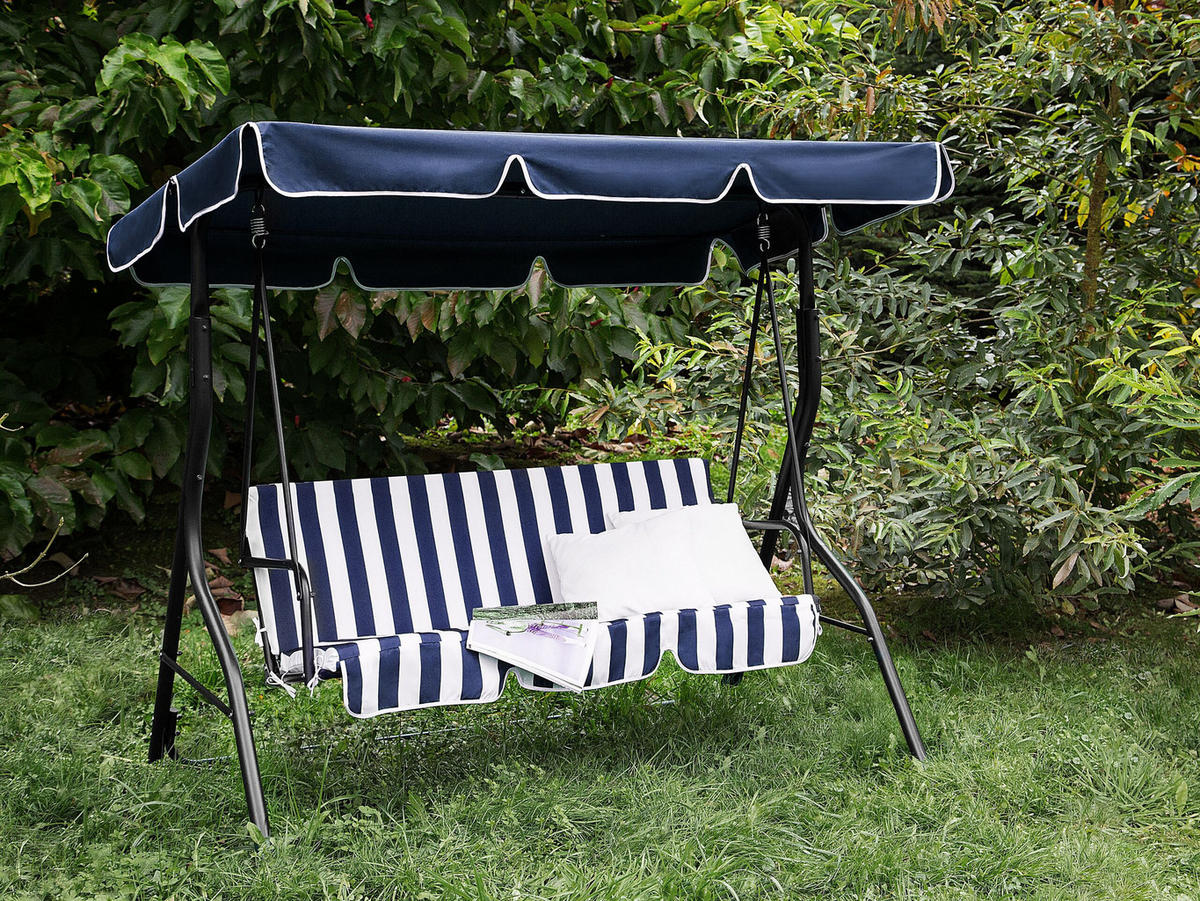 HOLLYWOODSCHAUKEL Sonnendach blau / weiß Chaplin - Blau, Textil (174/147/118cm) - Beliani
