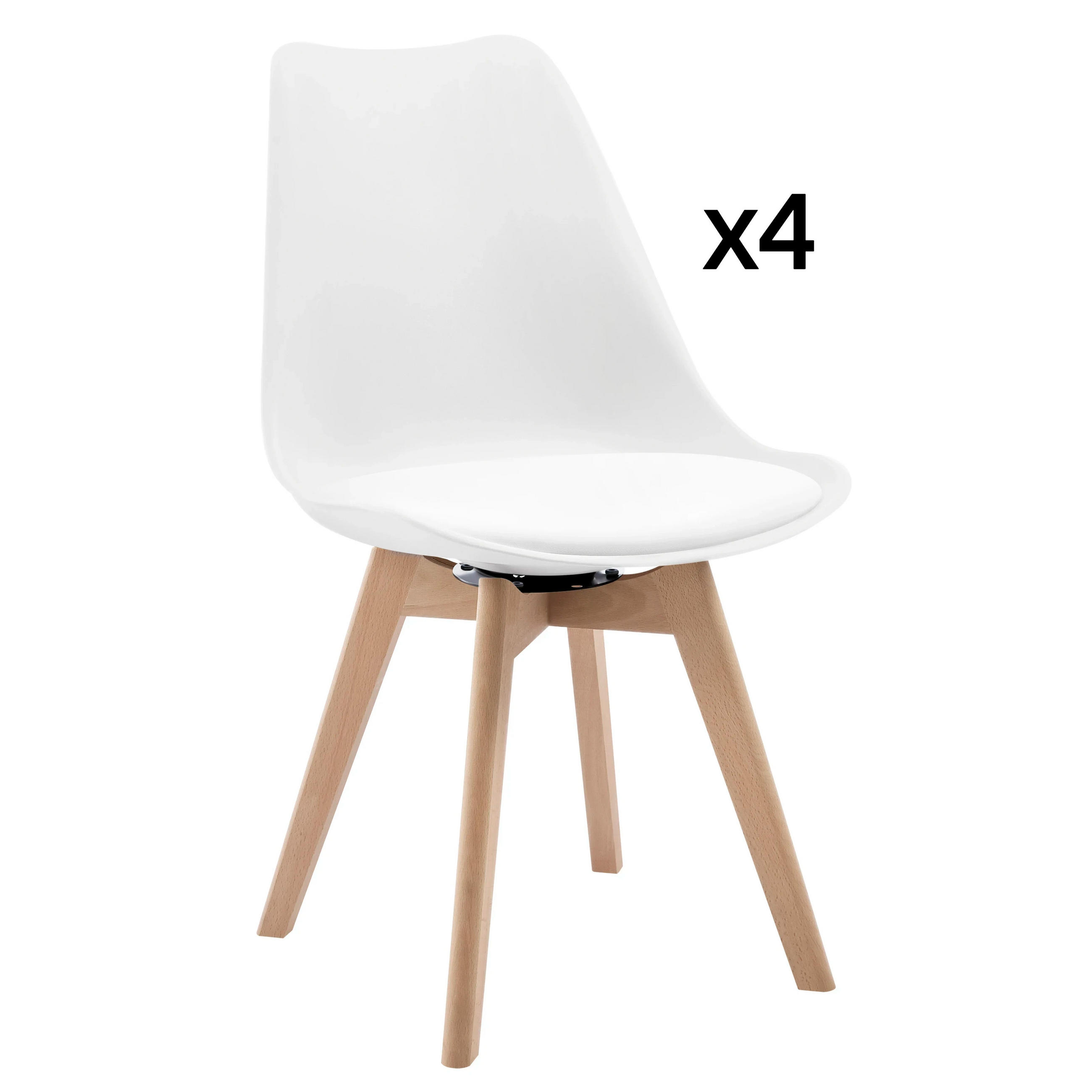 STUHL-SET DE-36197 4 Stück drehbar mit Kunstlederbezug Schwarz - Weiß, Holz (40.5/83/40.5cm) - ComfortXL