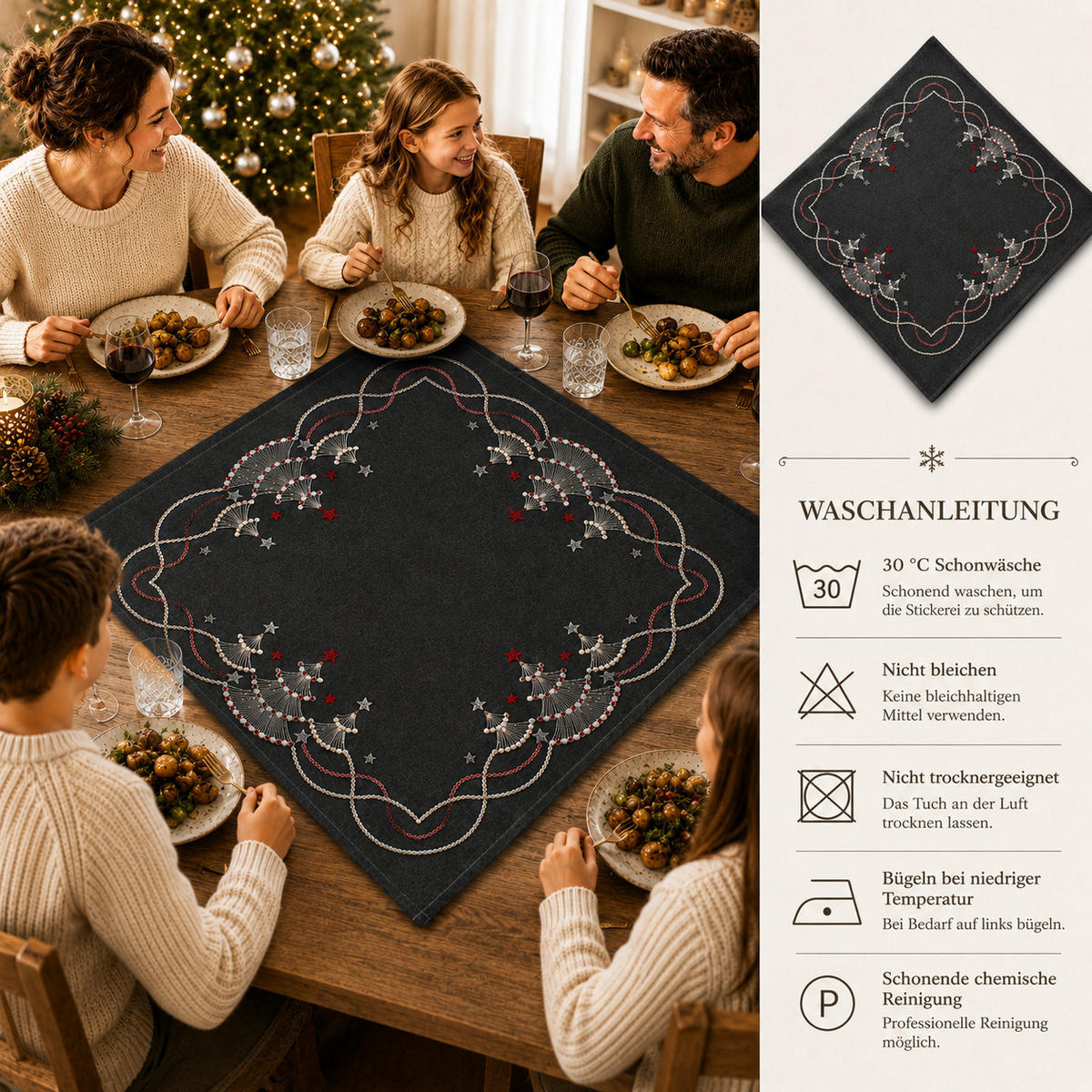TISCHDECKE Weihnachten 85x85 cm Tannenbaum - Grau, Textil (85/85cm) - TiborTex