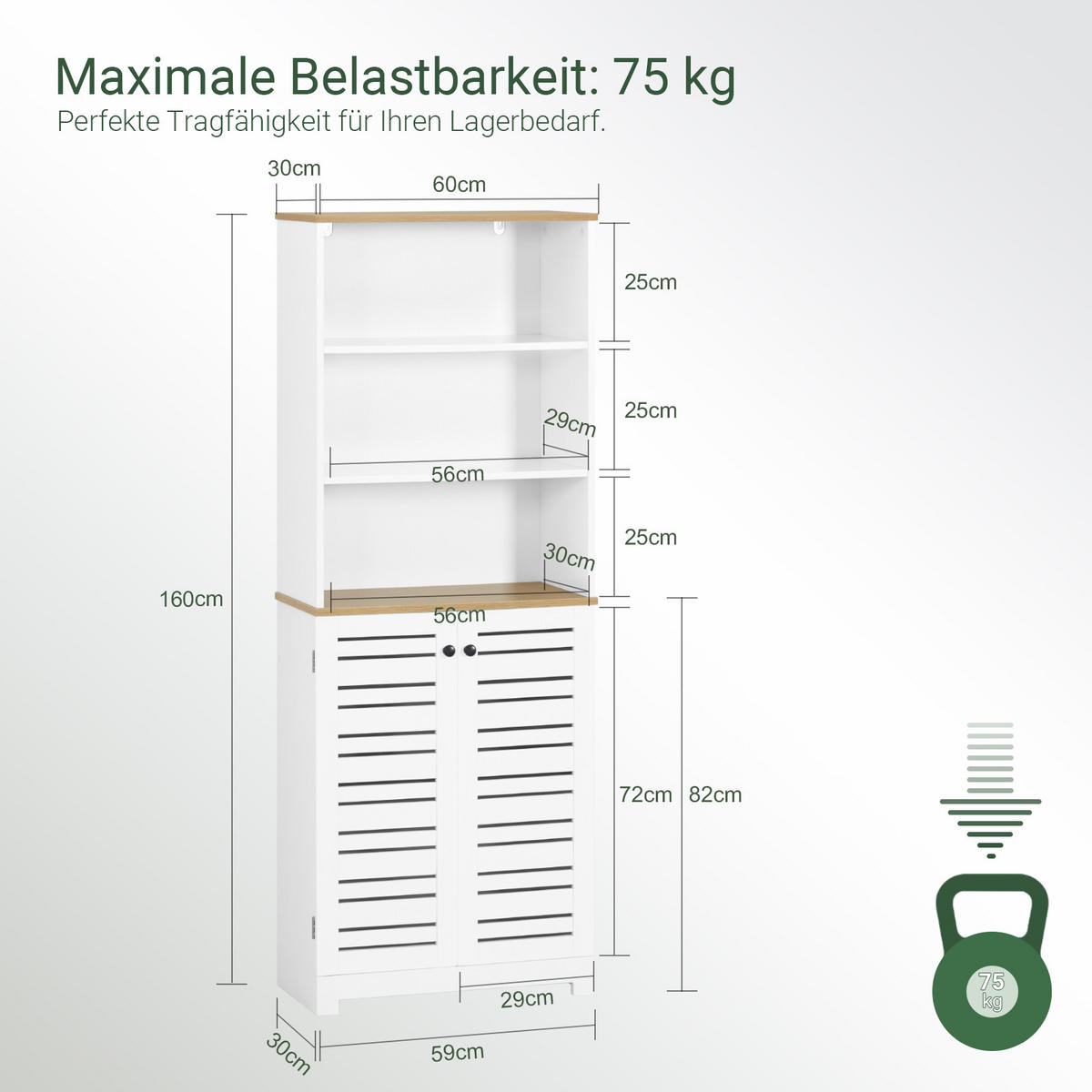 HOCHSCHRANK Weiß - Weiß, Holzwerkstoff (60/160/30cm) - SoBuy