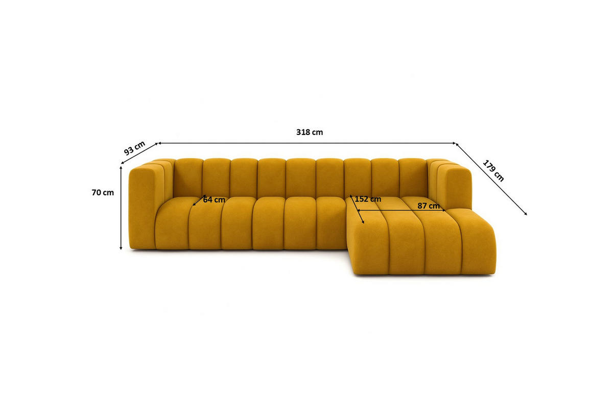 ECKSOFA L-Form GRAND 318 cm, Stoff Salvador, Gelb, Rechts - Gelb, Holz (318/179cm) - Kaiser Möbel