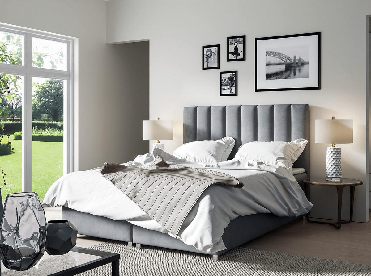 BOXBETT mit Bettkasten Trinity K-10 Bonellfederkern inkl. Topper - Grau, Holz/Holzwerkstoff (160/200cm) - Best For Home