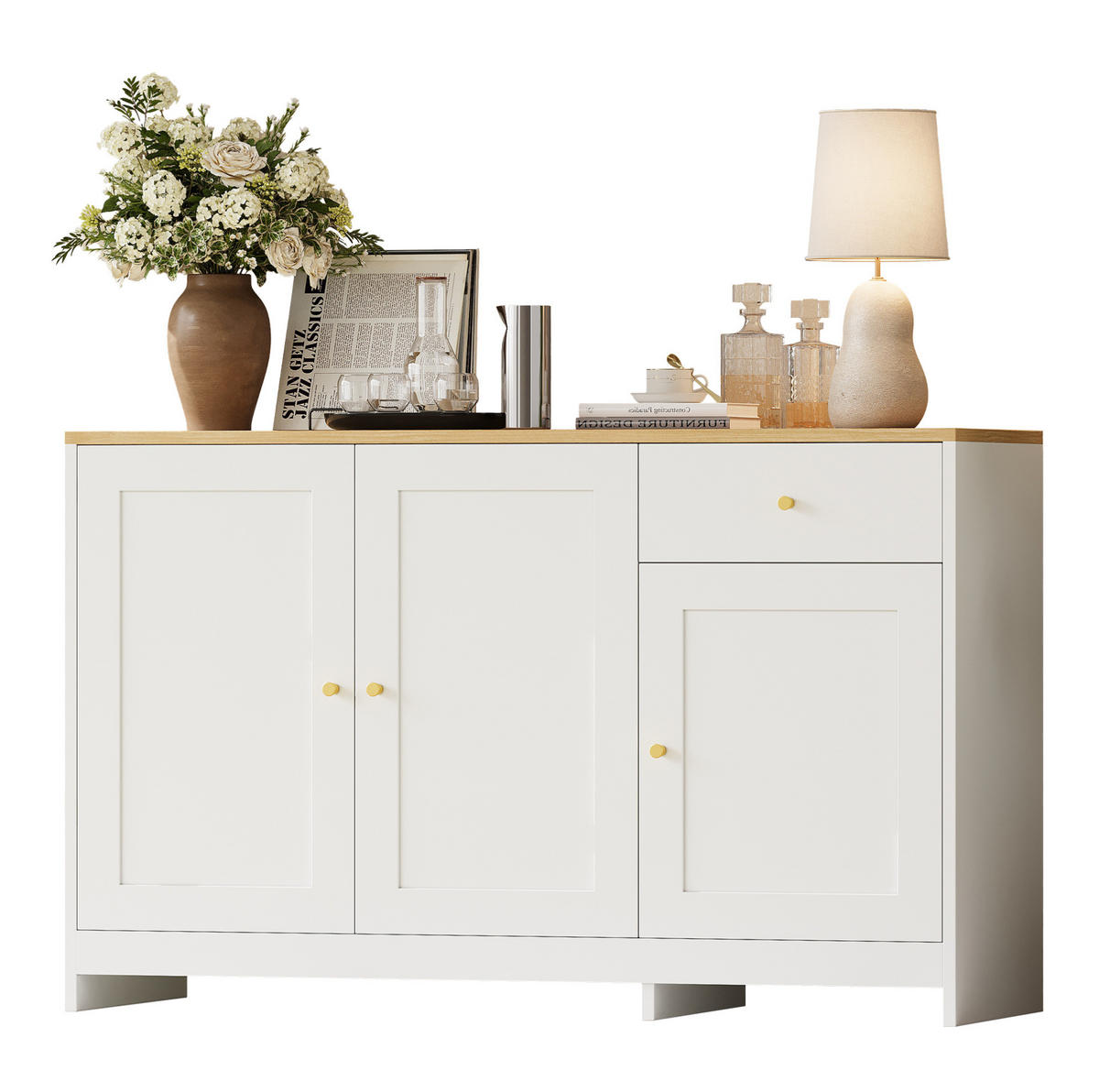 SIDEBOARD 120/40/75 cm mit 3 Türen & Schublade in Weiß und Natur - Weiß, Holzwerkstoff (120/75/40cm) - BEAOK